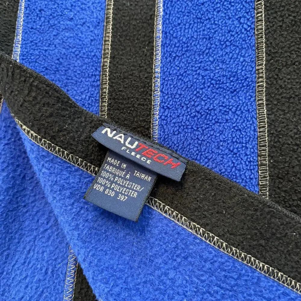 Nautech Fleece Scarf Mens One Size Black Blue Stripe Logo Winter Cold Weather